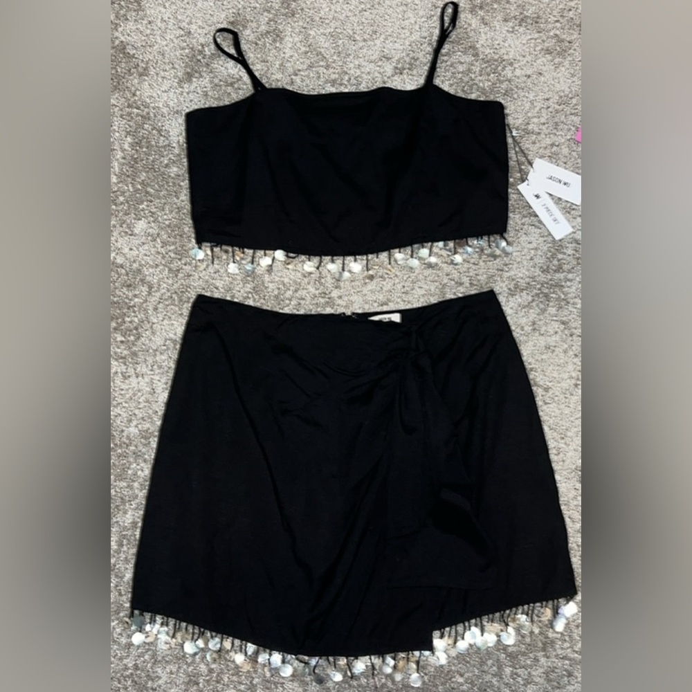 NWT Jason Wu Crop Tank & Wrap Skirt Set Mother of Pearl Embellished Beads Size 8 - Picture 3 of 12